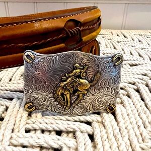 VINTAGE BRONCO BELT  barbed wire belt with late bucking bronco buckle ORVIS